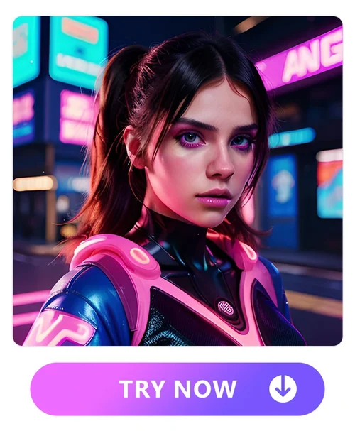 AI woman in futuristic neon vibe style